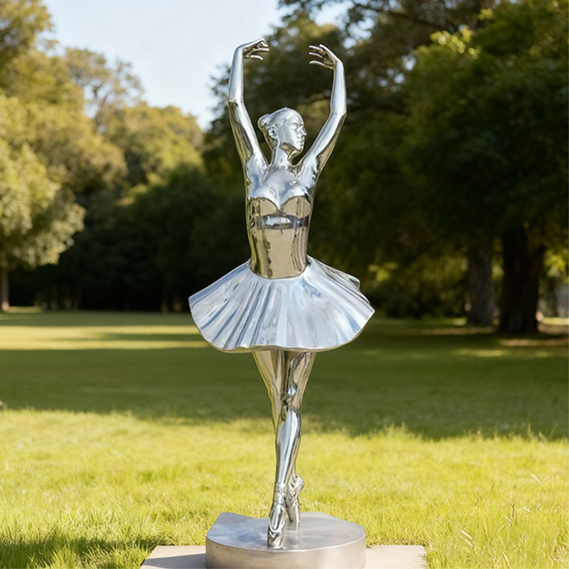 Life-Size Custom Mirror Polished Dancing Woman Stainless Steel Sculpture