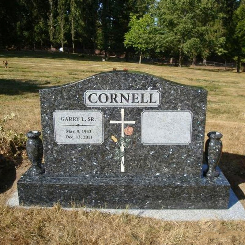 Cross Rose-Pattern Granite Companion Tombstone