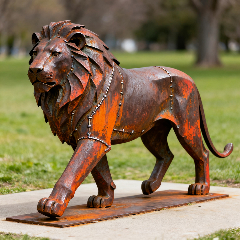 Weathering Steel Welded-Panel Lion Animal Sculpture