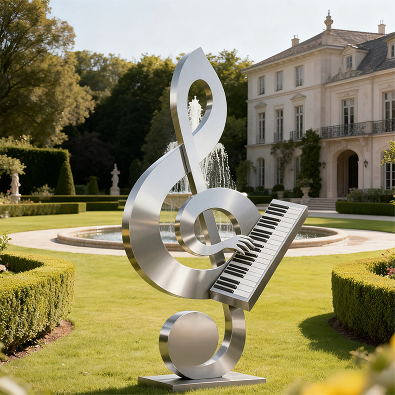 Stainless Steel Musical Notes at Piano Sculpture