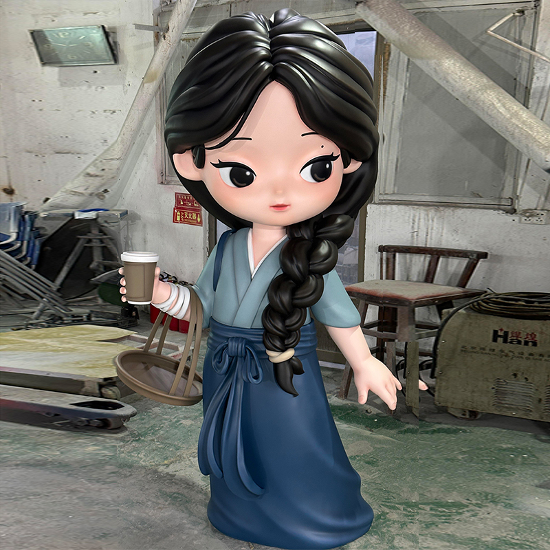 Chibi-Style Fiberglass Human Sculpture of a Girl