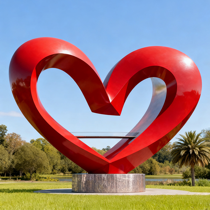 Red Hollow Heart-Shaped Stainless Steel Sculpture