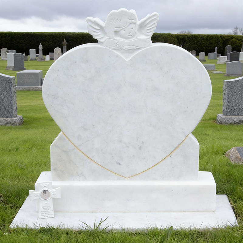 Hugis Puso na Angel Marble Tombstone
