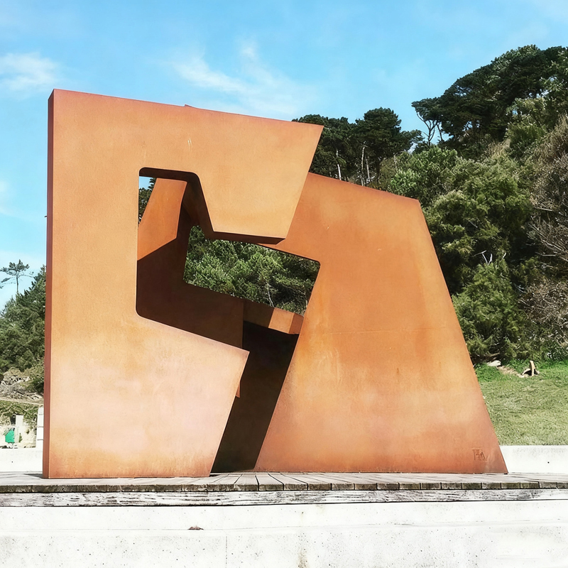 Geometric Hollow-Pattern Weathering Steel Decorative Sculpture