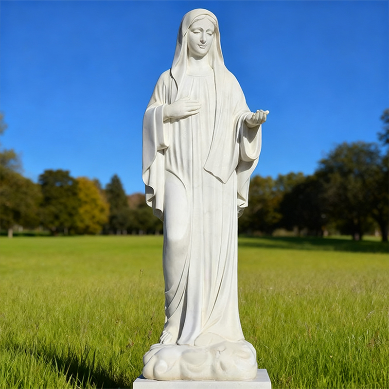 Virgin Mary–Themed White Marble Human Sculpture Standing Statue