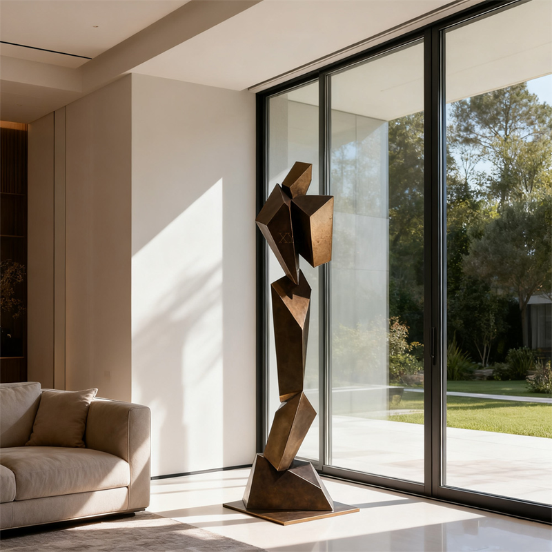 Ang Geometric Wanderer Abstract Aged Patina Sculpture