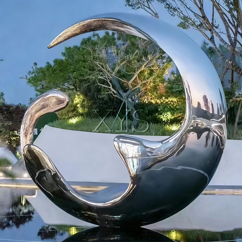 Water at Moon Mirror Crescent Sculpture